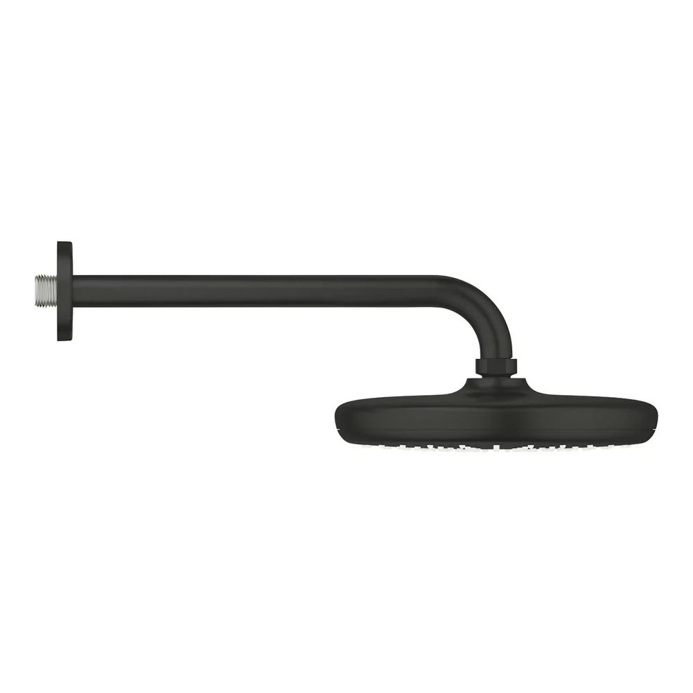 Palarie de dus rotunda negru mat Grohe Tempesta 210 mm cu brat