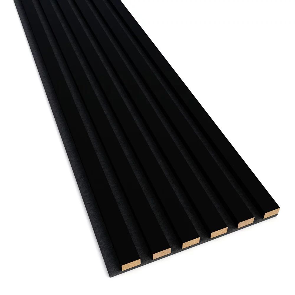 Panou riflaj decorativ/acustic Lameo Mini din MDF finisaj negru mat 30x275 cm