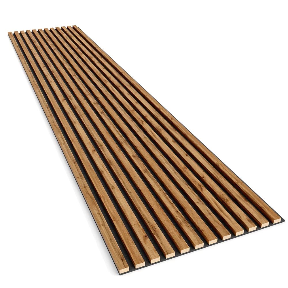 Panou riflaj decorativ/acustic Lameo Mini din MDF finisaj stejar Wotan 30x275 cm