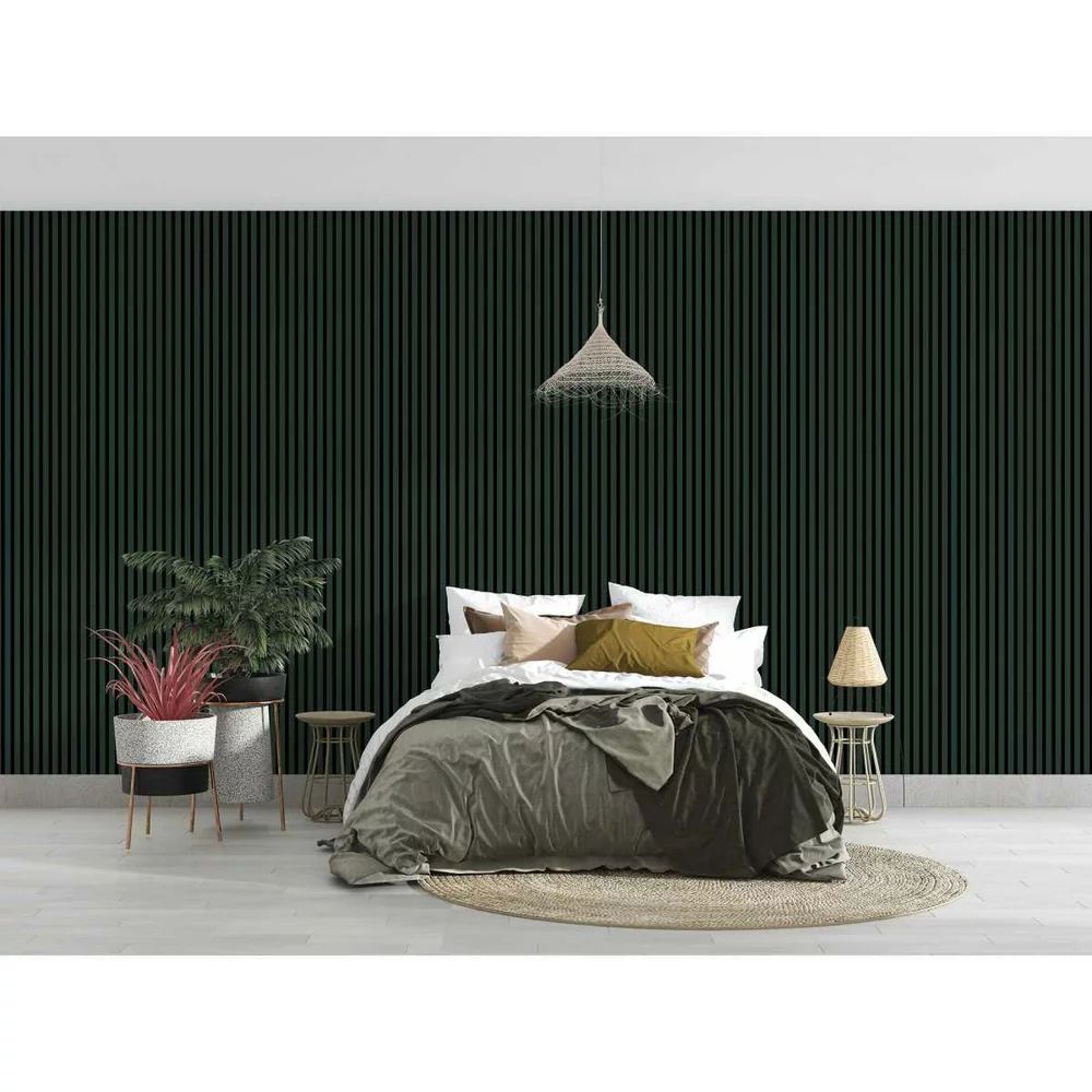 Panou riflaj decorativ/acustic Lameo Mini din MDF finisaj verde 30x275 cm