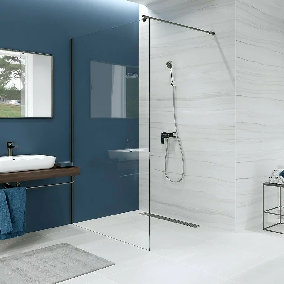Paravan de dus tip Walk-in Cersanit Mille negru 80x200 cm