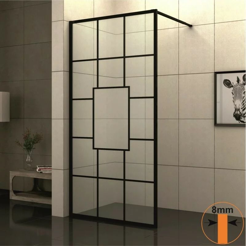 Paravan de dus tip Walk-In Inter Ceramic profil negru 100x200 cm sticla transparenta cu linii negre