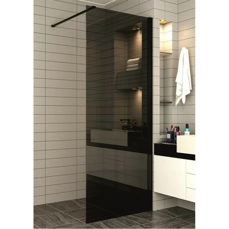 Paravan de dus tip Walk-In Inter Ceramic profil negru mat - sticla fumurie 80x200 cm