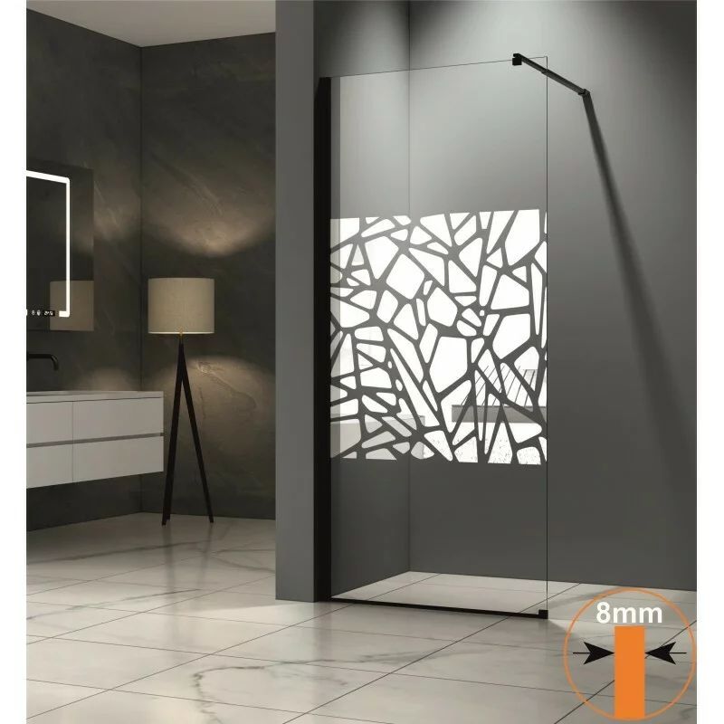 Paravan de dus tip Walk-In Inter Ceramic profil negru - sticla transparenta+ elemente albe 90x200 cm