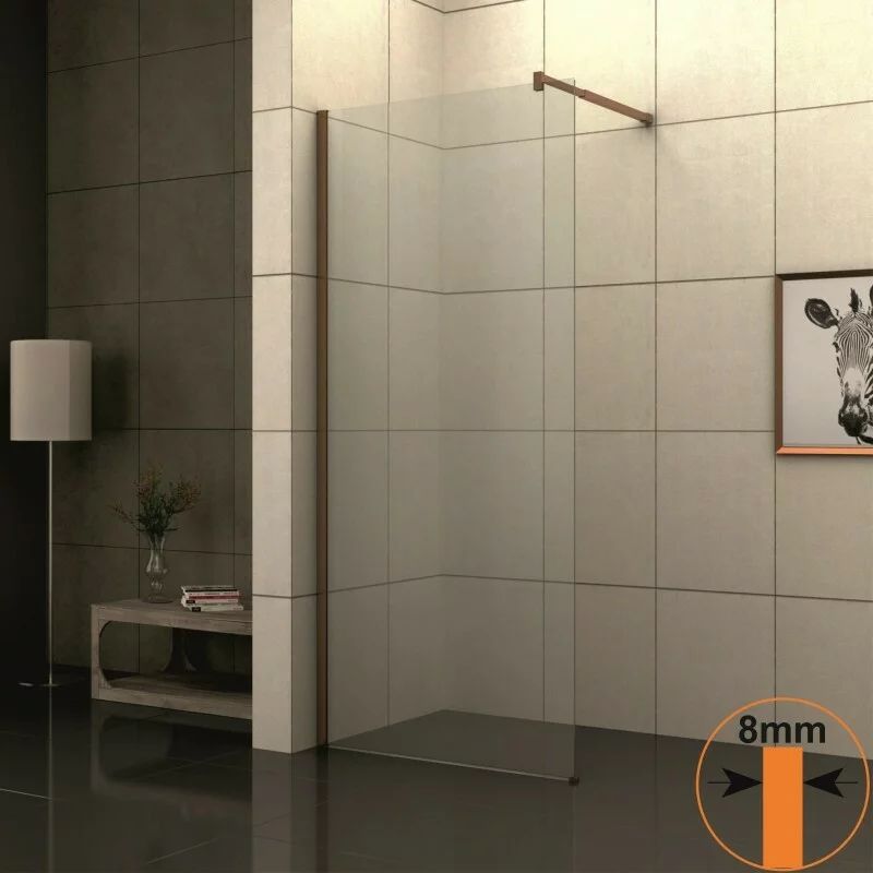 Paravan de dus tip Walk-In Inter Ceramic profil rose gold - sticla transparenta 90x200 cm