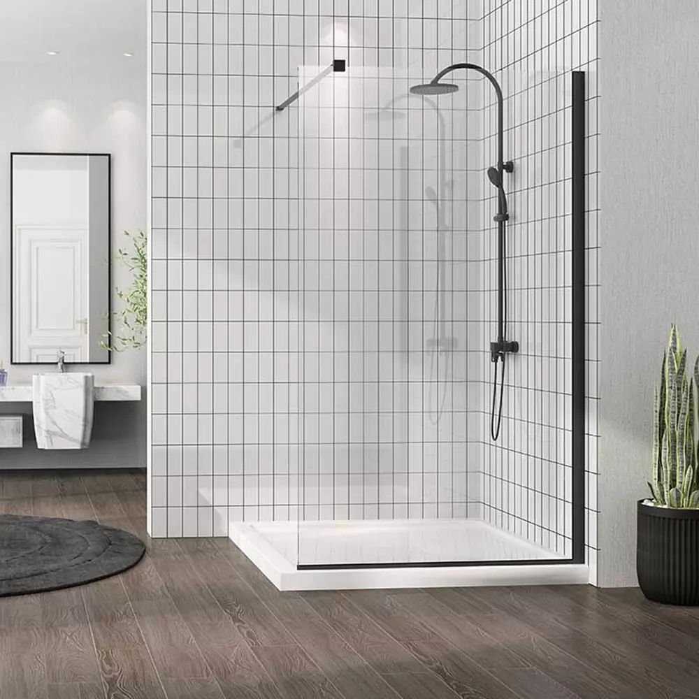 Paravan de dus tip Walk-in Fluminia Foxy Black 80x200 cm profil negru mat Easy Clean