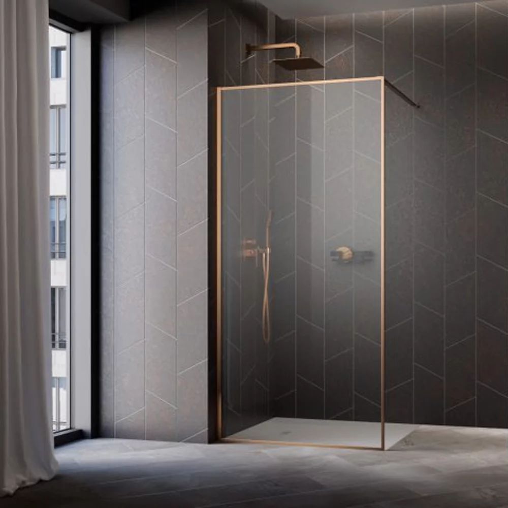 Paravan de dus tip Walk-in Radaway Modo F II cupru periat-transparent 125 cm sticla securizata 8 mm