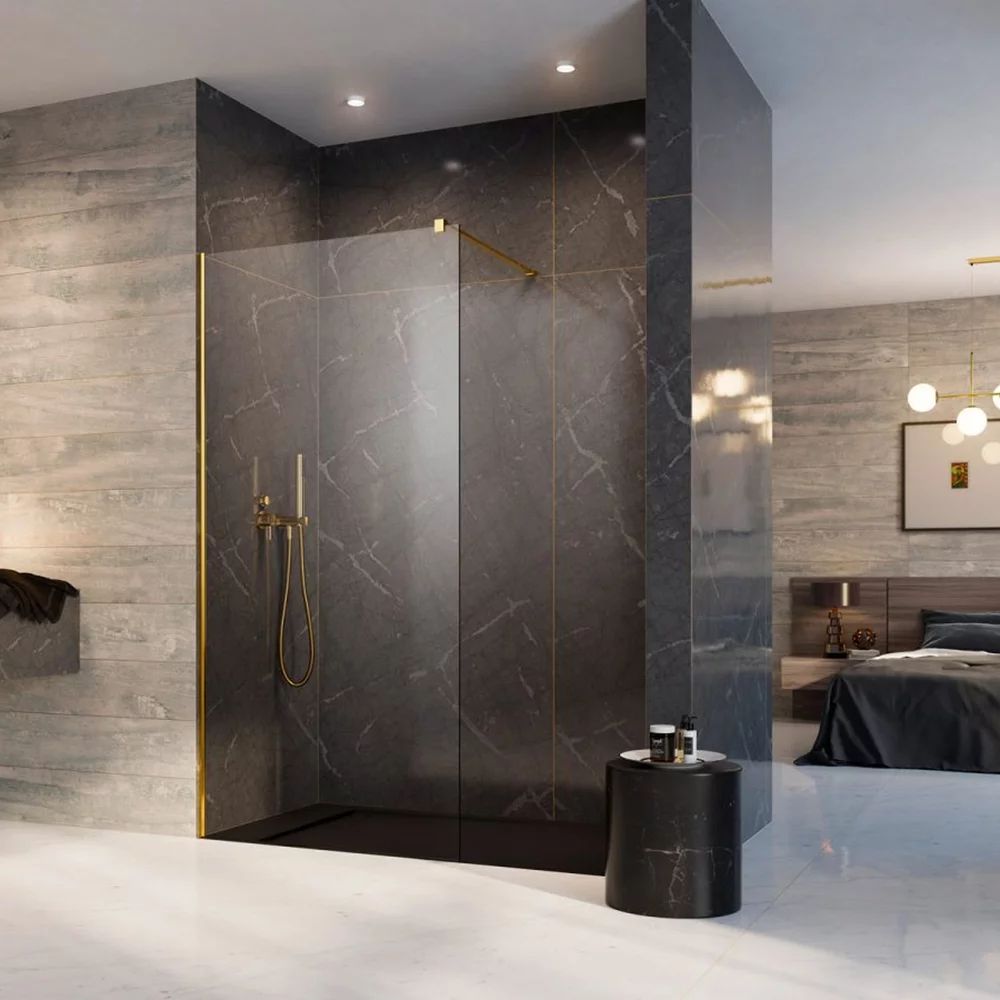 Paravan de dus tip Walk-in Radaway Modo New II auriu lucios-transparent 135 cm sticla securizata 8 mm