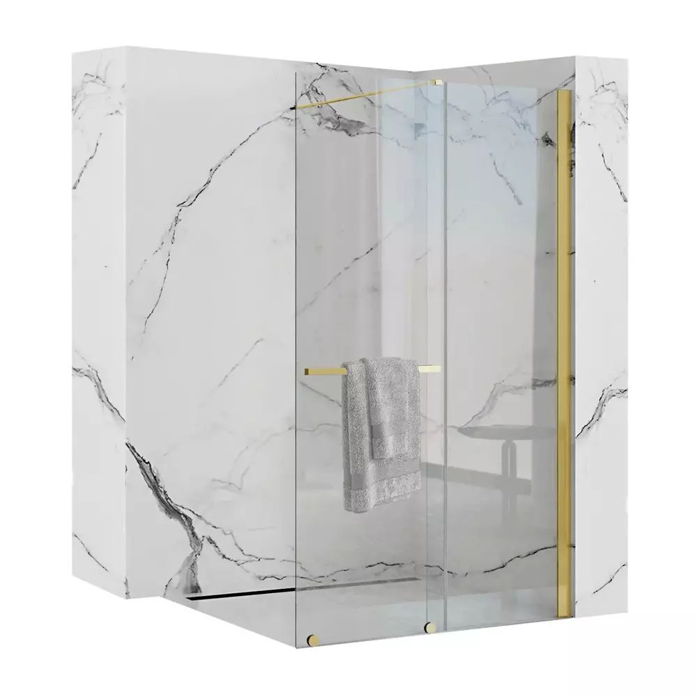Paravan de dus tip Walk-in Rea Cortis cu parte culisanta 100x200 cm profil auriu