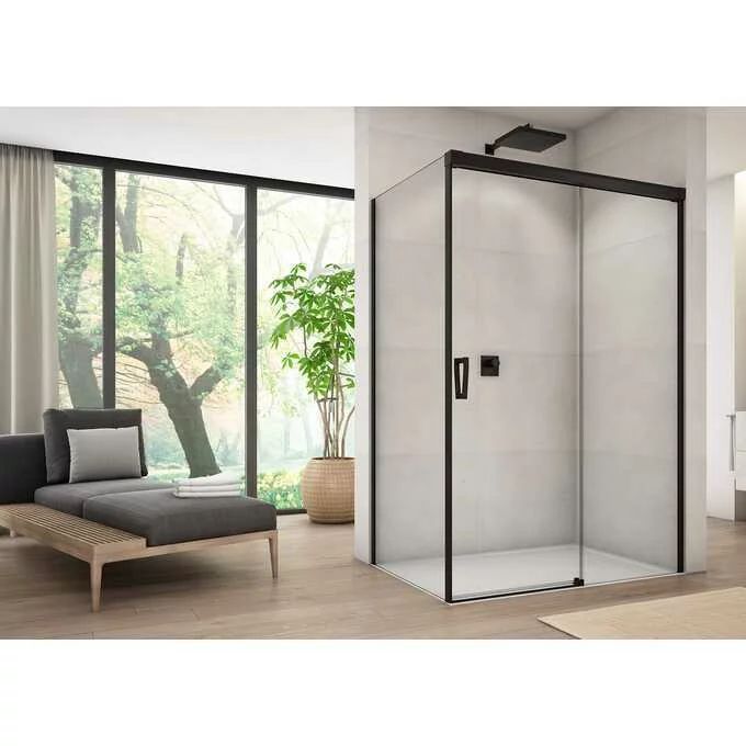Perete dus lateral negru mat SanSwiss Cadura 90 cm