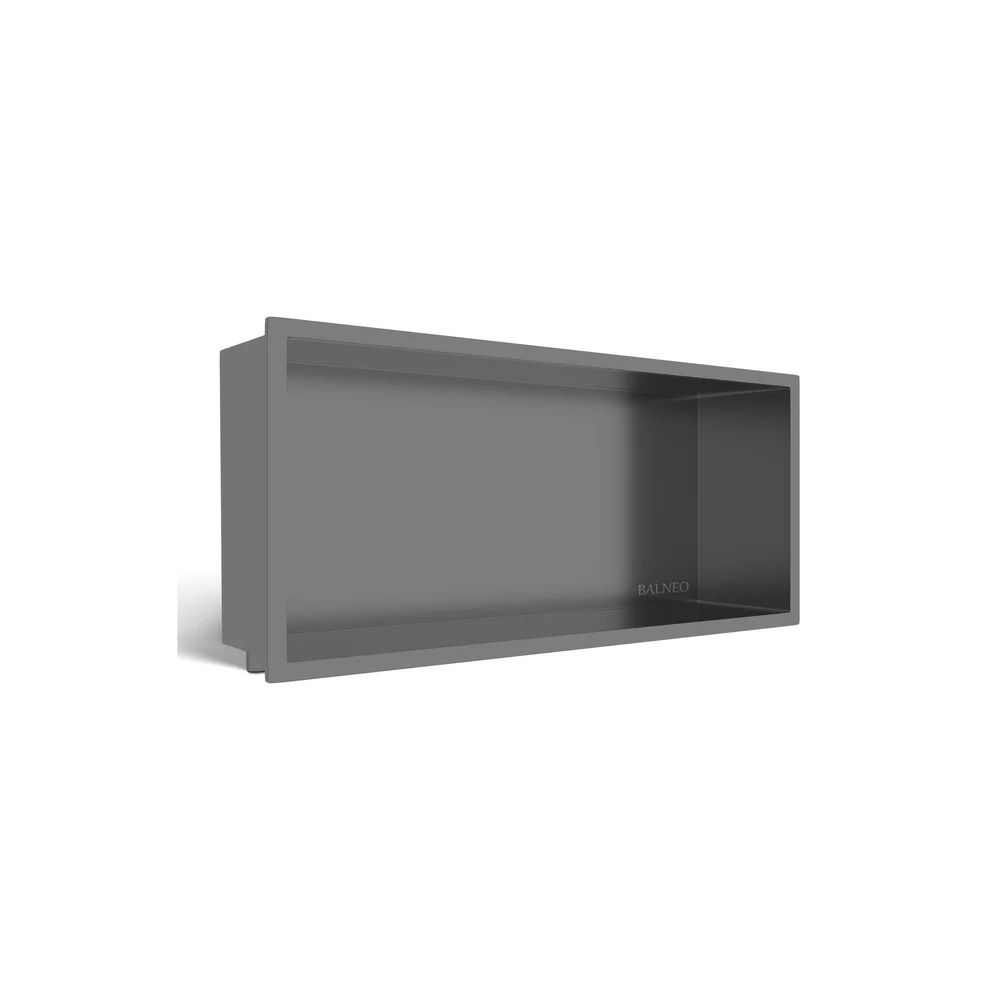 Raft incastrat dreptunghiular Balneo Wall-Box One cu rama 45x20x10 cm Gun Metal periat
