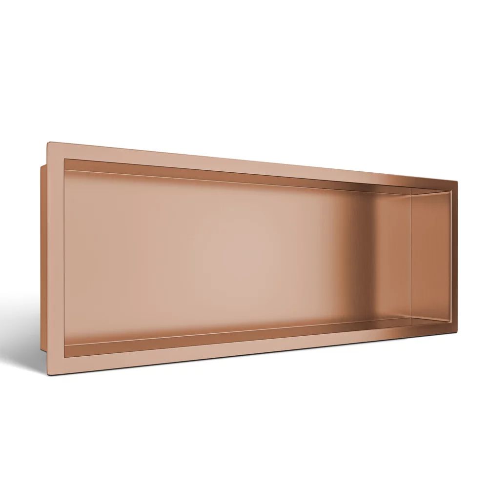 Raft incastrat dreptunghiular Balneo Wall-Box One cu rama 60x20x10 cm cupru lucios