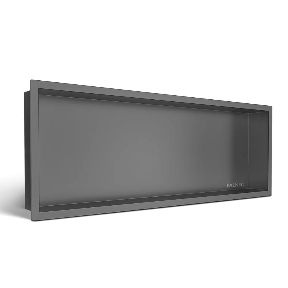 Raft incastrat dreptunghiular Balneo Wall-Box One cu rama 90x30x7 cm Gun Metal periat