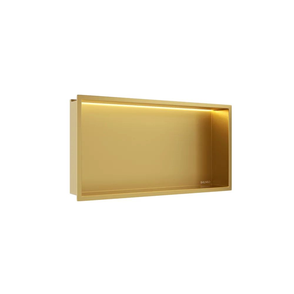 Raft incastrat dreptunghiular Balneo Wall-Box One LED cu rama 60x30x10 cm auriu lucios