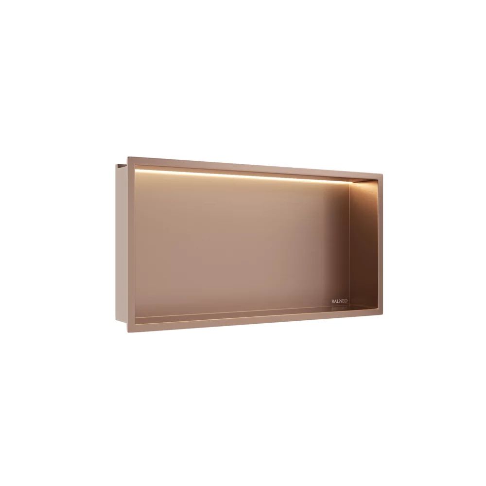 Raft incastrat dreptunghiular Balneo Wall-Box One LED cu rama 60x30x10 cm cupru lucios