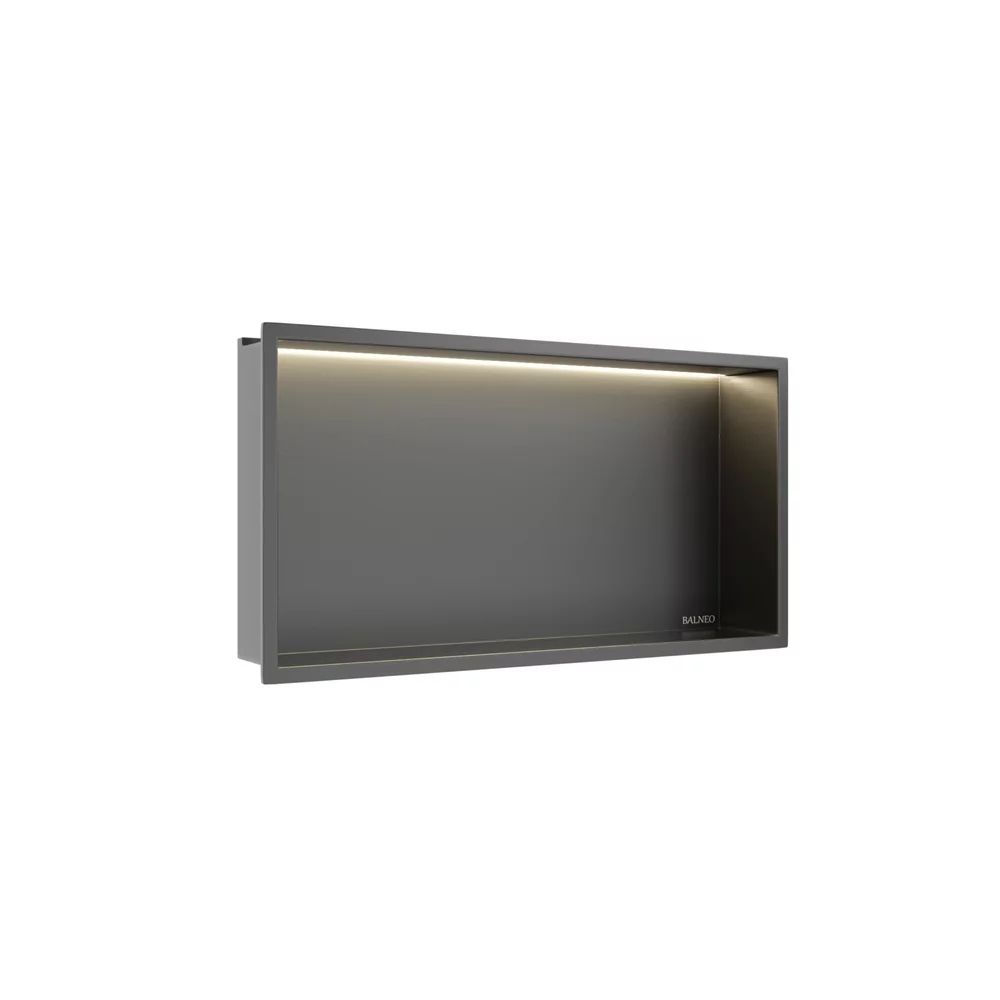 Raft incastrat dreptunghiular Balneo Wall-Box One LED cu rama 60x30x10 cm Gun Metal mat
