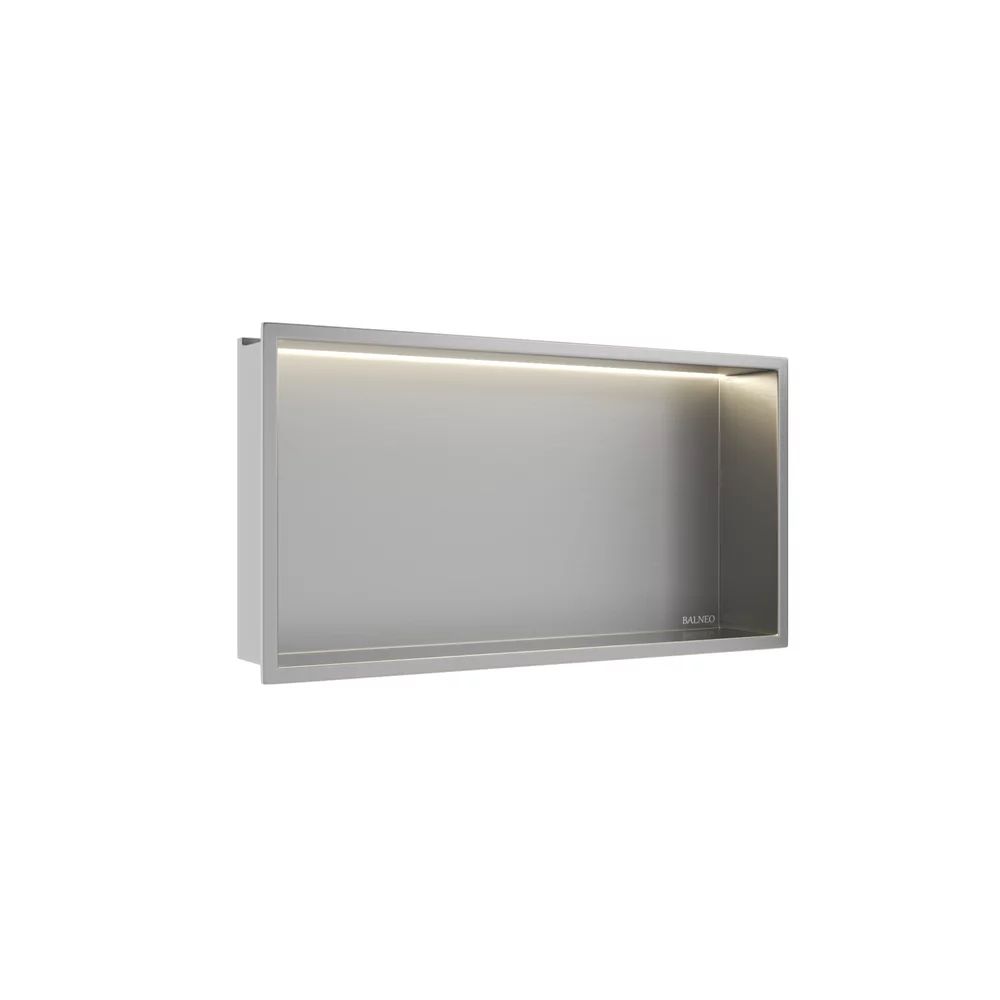Raft incastrat dreptunghiular Balneo Wall-Box One LED cu rama 60x30x10 cm inox