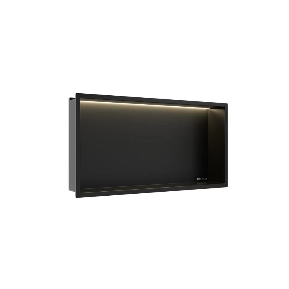 Raft incastrat dreptunghiular Balneo Wall-Box One LED cu rama 60x30x10 cm negru mat