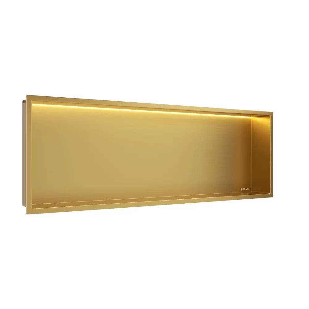 Raft incastrat dreptunghiular Balneo Wall-Box One LED cu rama 90x30x10 cm auriu lucios