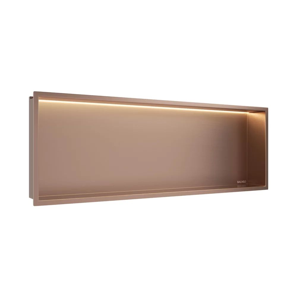 Raft incastrat dreptunghiular Balneo Wall-Box One LED cu rama 90x30x10 cm cupru lucios