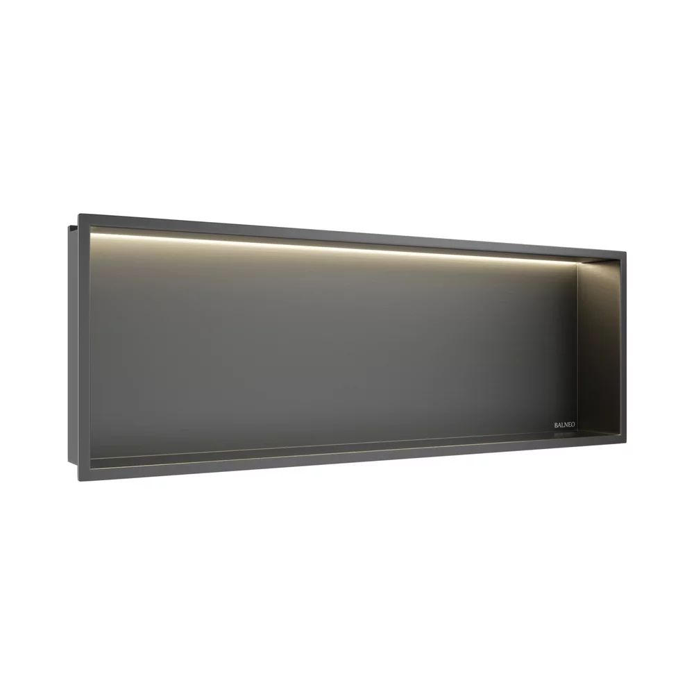 Raft incastrat dreptunghiular Balneo Wall-Box One LED cu rama 90x30x10 cm Gun Metal mat