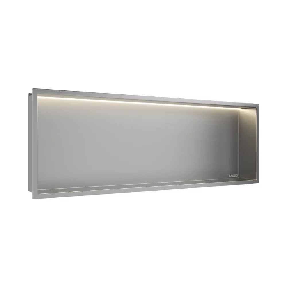 Raft incastrat dreptunghiular Balneo Wall-Box One LED cu rama 90x30x10 cm inox