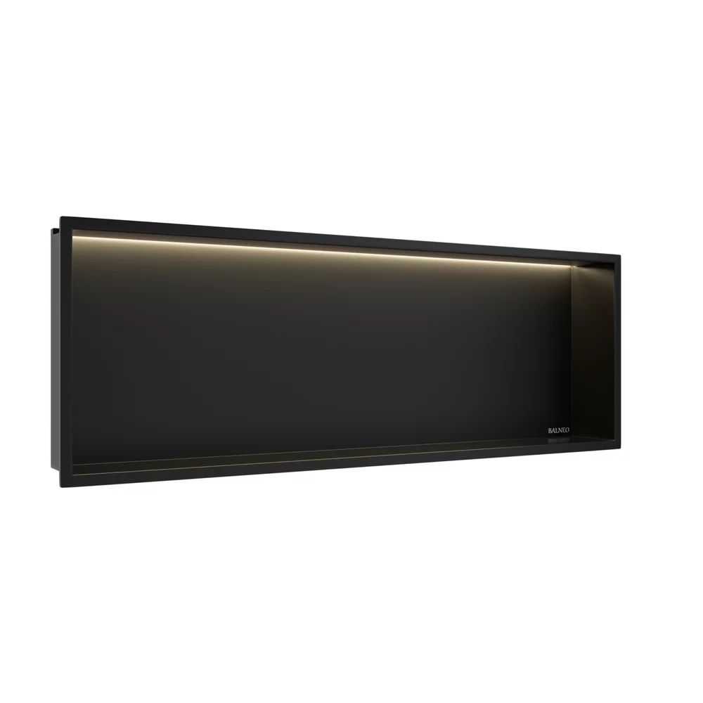 Raft incastrat dreptunghiular Balneo Wall-Box One LED cu rama 90x30x10 cm negru mat