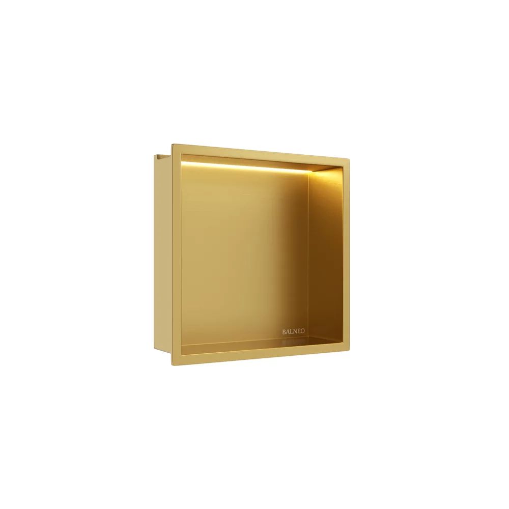 Raft incastrat patrat Balneo Wall-Box One LED cu rama 30x30x10 cm auriu lucios