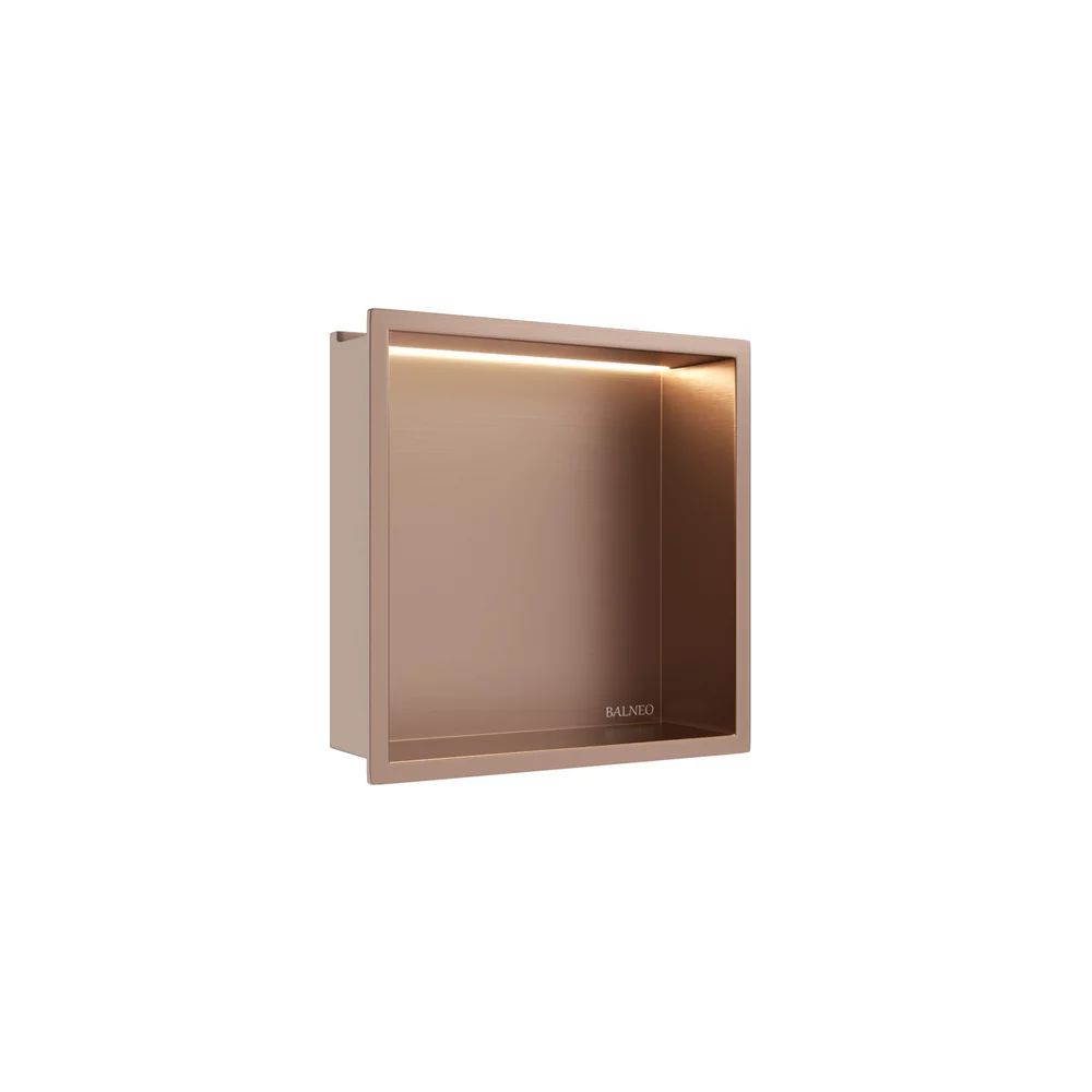 Raft incastrat patrat Balneo Wall-Box One LED cu rama 30x30x10 cm cupru lucios