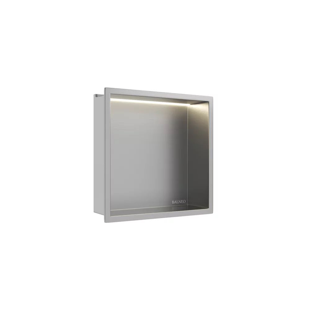 Raft incastrat patrat Balneo Wall-Box One LED cu rama 30x30x10 cm inox