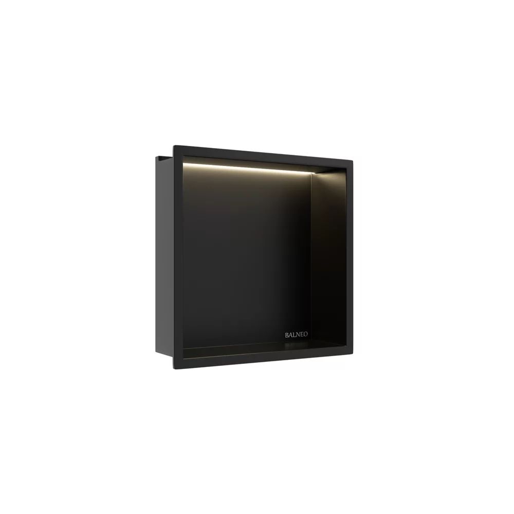 Raft incastrat patrat Balneo Wall-Box One LED cu rama 30x30x10 cm negru mat