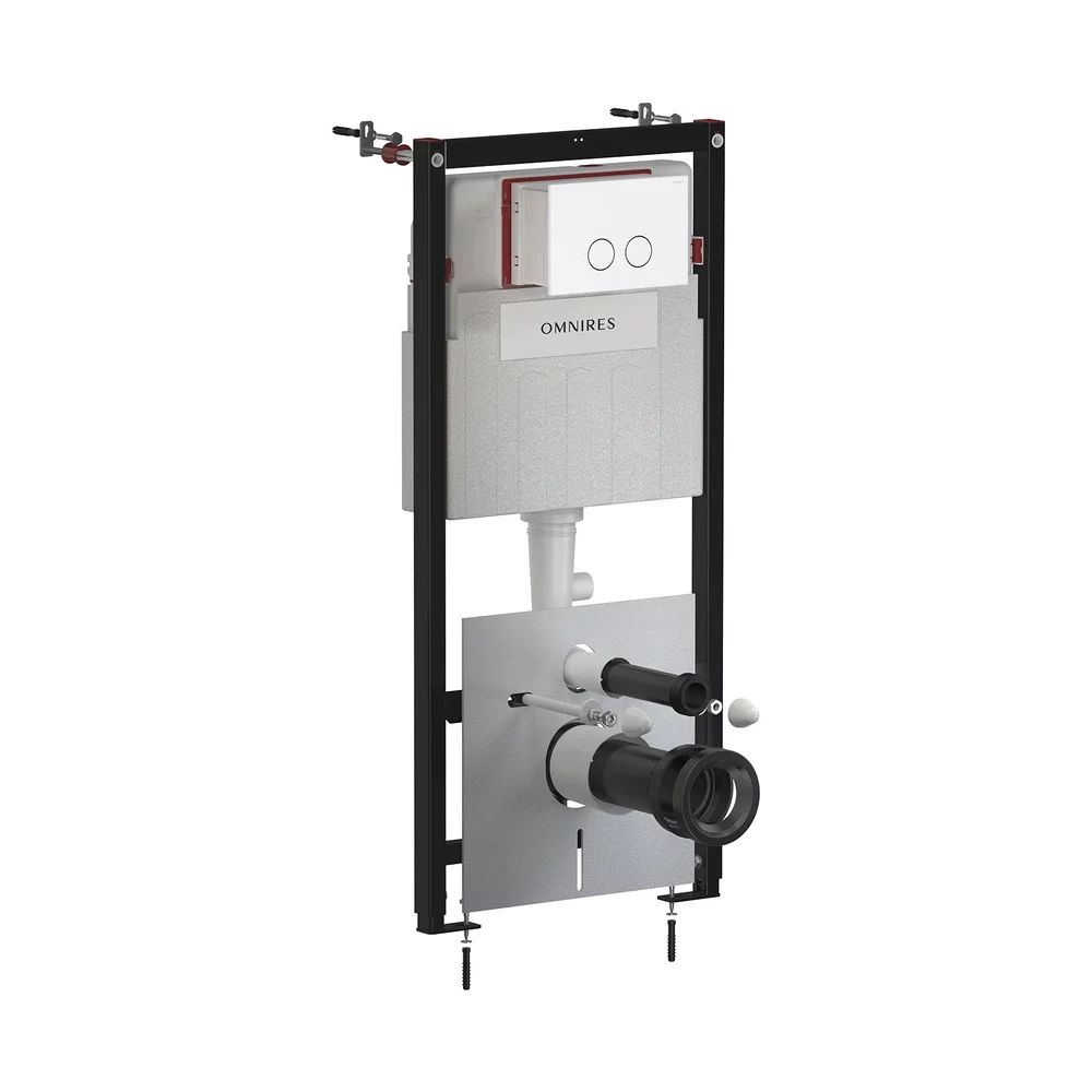 Rezervor incastrat Omnires StrongFrame ECO pentru vas WC suspendat si clapeta de actionare Steel-R45 finisaj alb mat