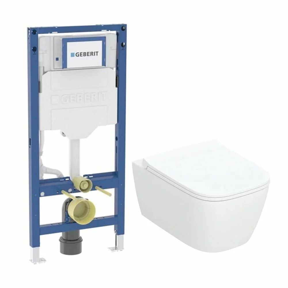 Rezervor WC cu cadru incastrat Geberit Duofix Sigma cu vas WC suspendat Smyle TurboFlush alb si capac softclose