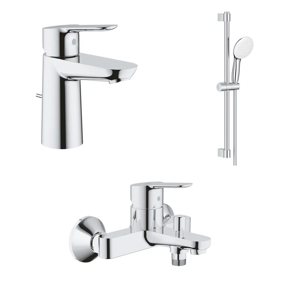 Set baterii lavoar cada Grohe BauEdge si dus cu bara Tempesta crom lucios