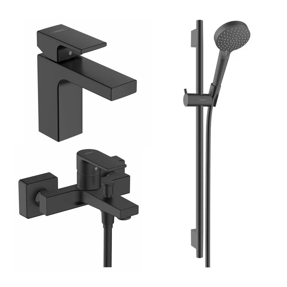 Set baterii lavoar, cada si set de dus Hansgrohe Vernis Shape negru mat