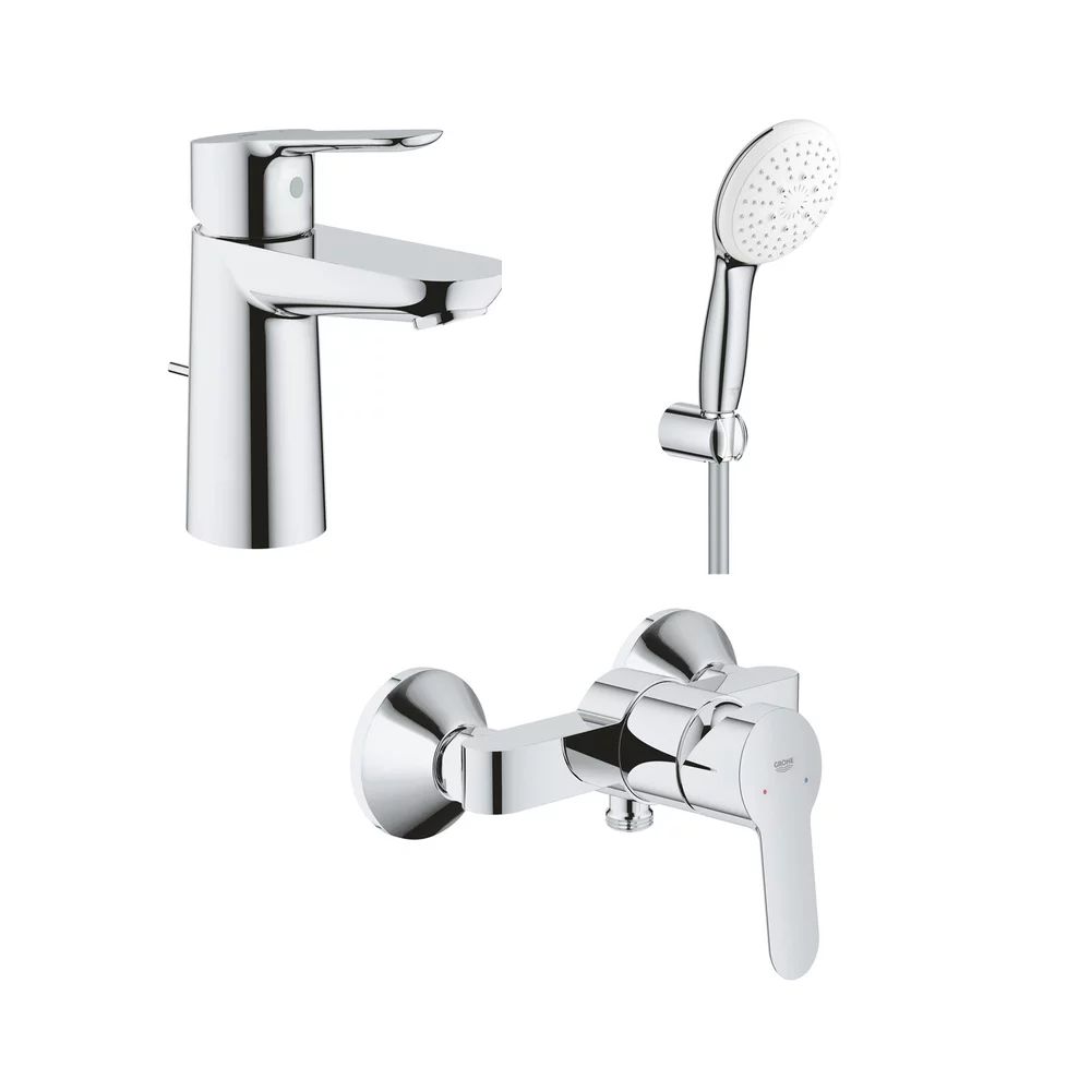 Set baterii lavoar dus Grohe BauEdge si dus cu porter Tempesta crom lucios