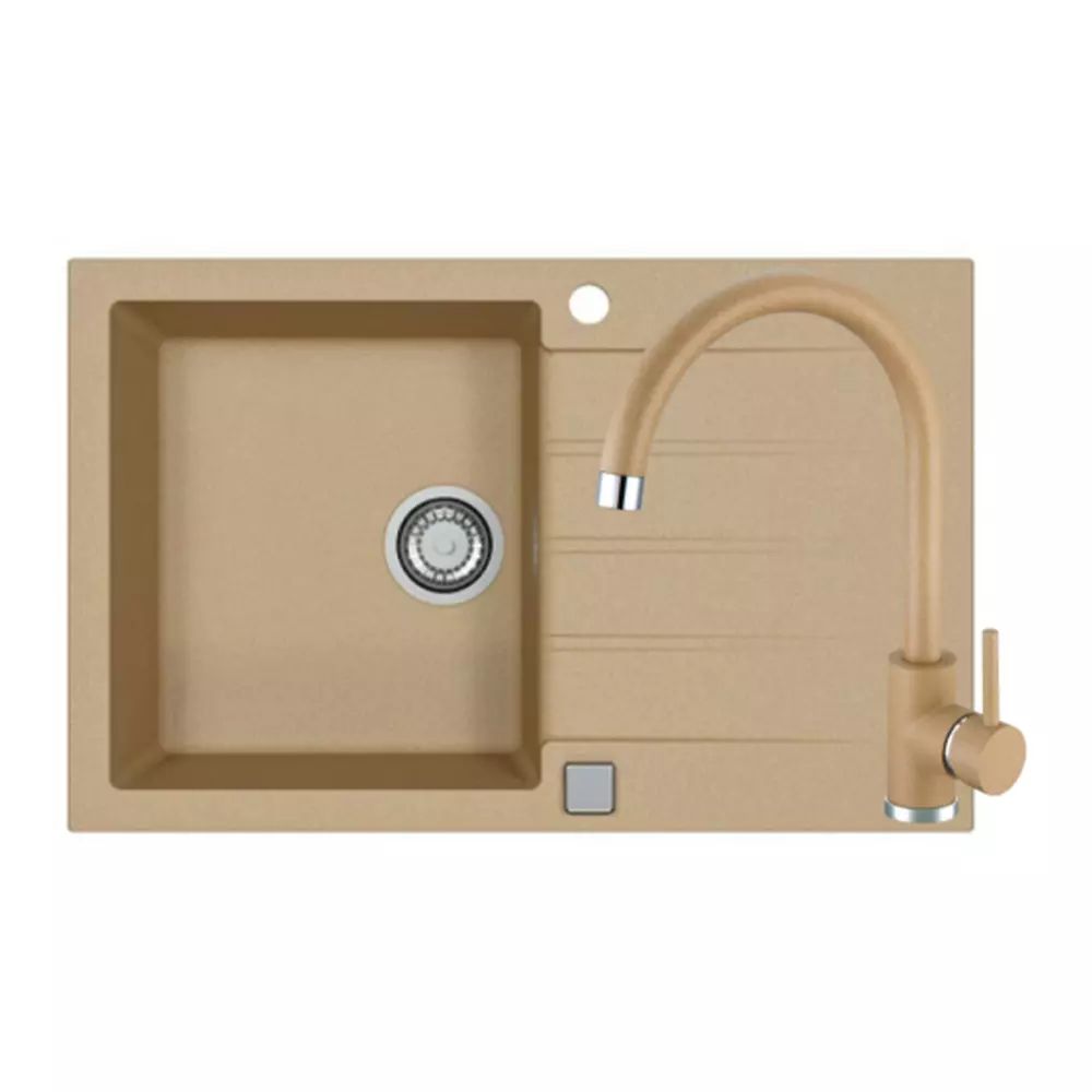 Set chiuveta bucatarie Alveus Cadit 20 bej 79x50 cm si baterie Kati monocomanda