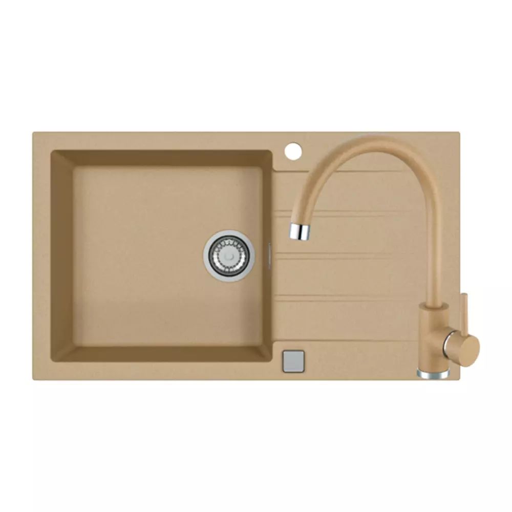 Set chiuveta bucatarie Alveus Cadit 40 bej 86x50 cm si baterie Kati monocomanda