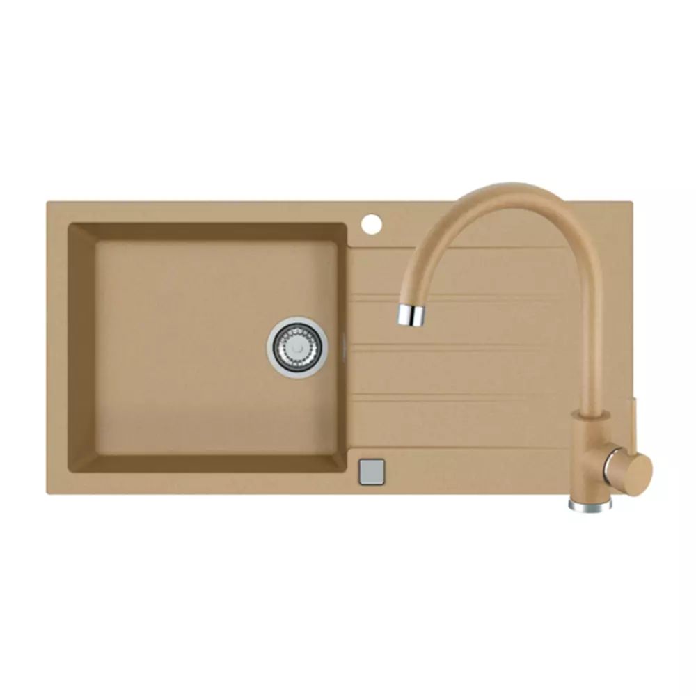 Set chiuveta bucatarie Alveus Cadit 50 bej 100x50 cm si baterie Kati monocomanda