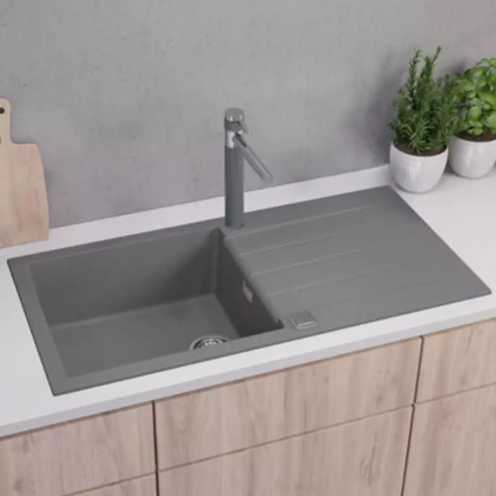 Set chiuveta bucatarie Alveus Cadit 50 gri 100x50 cm si baterie Kati monocomanda