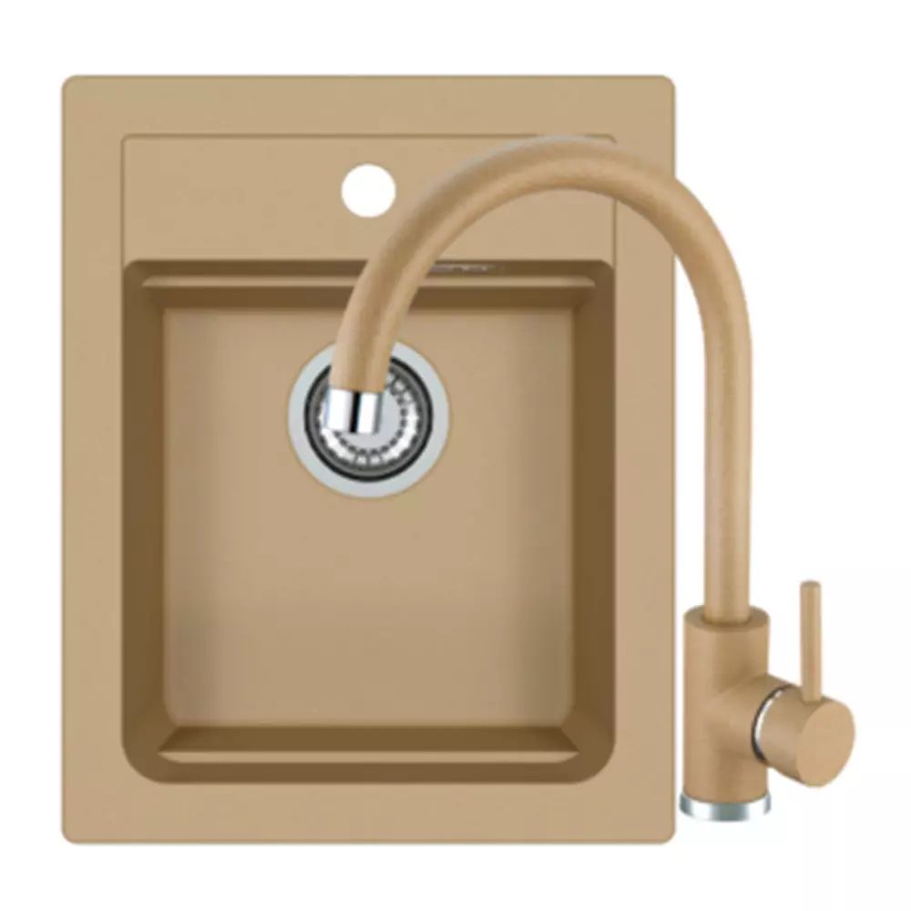 Set chiuveta bucatarie compozit Alveus Atrox 10 bej 40x50 cm si baterie Kati