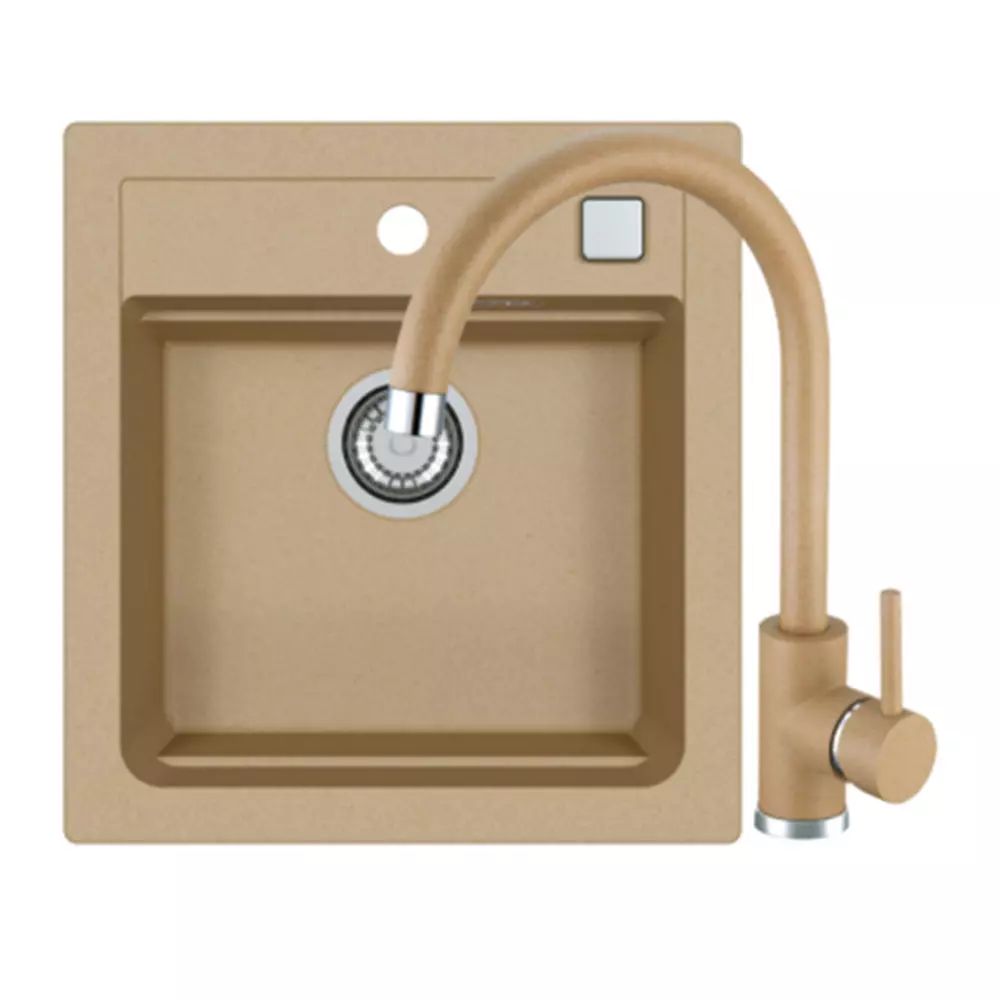 Set chiuveta bucatarie compozit Alveus Atrox 20 bej 47x50 cm si baterie Kati