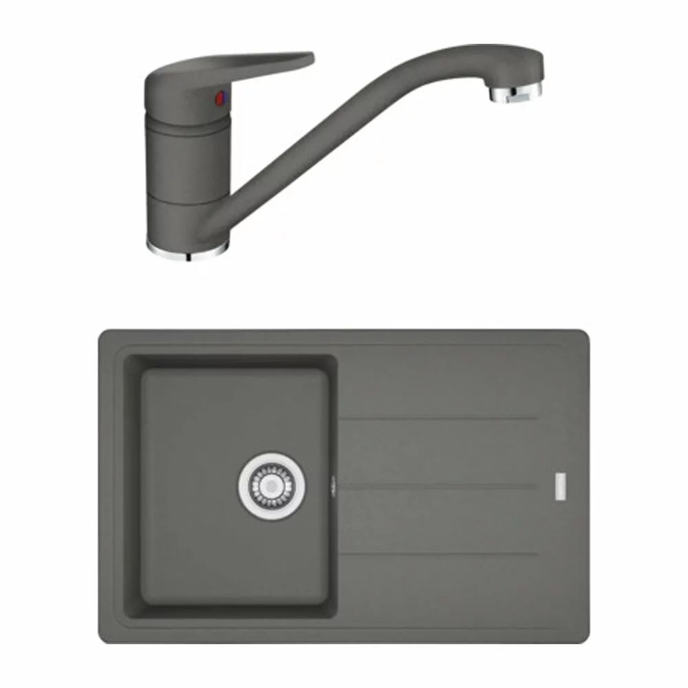 Set chiuveta bucatarie compozit Franke Basis 1 cuva cu picurator 78x50 cm finisaj Stone Grey mat cu baterie Novara Plus