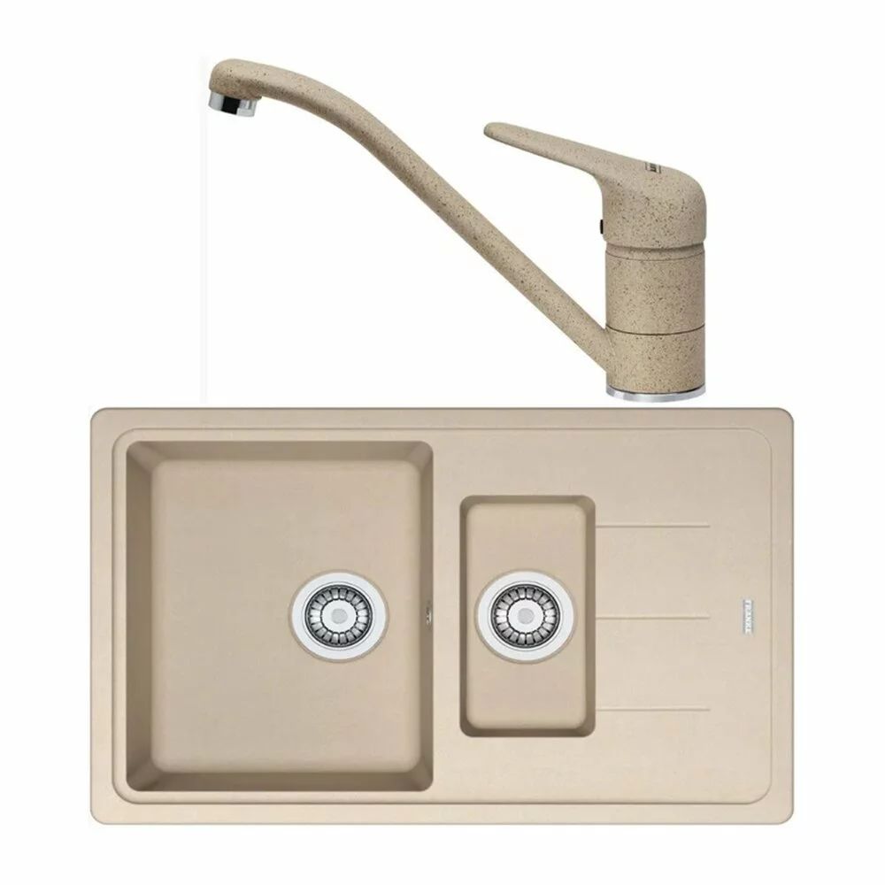 Set chiuveta bucatarie compozit Franke Basis Avena 1 cuva 1/2 cu picurator 78x50 cm bej mat cu baterie Novara Plus