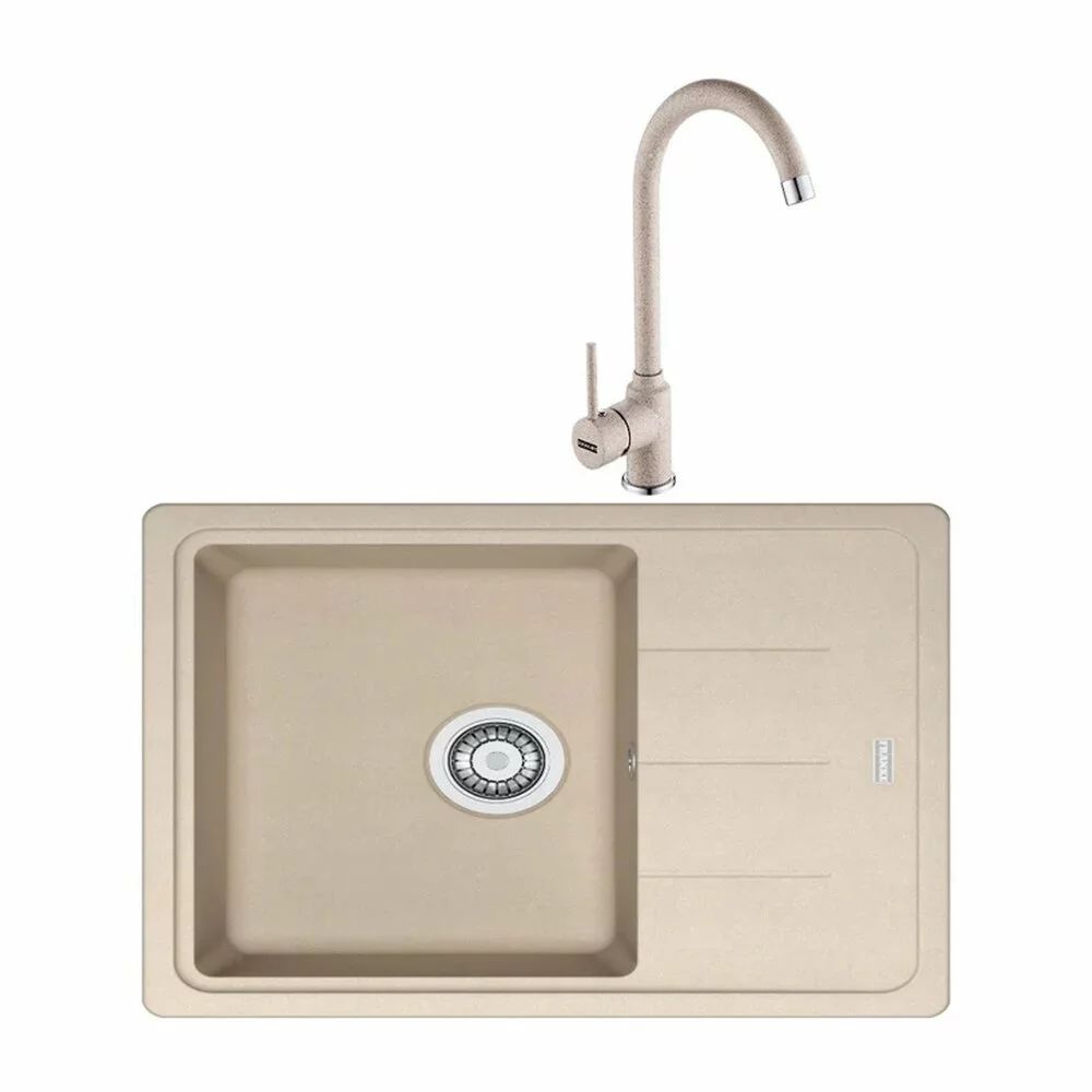 Set chiuveta bucatarie compozit Franke Basis Avena 1 cuva 1/2 cu picurator 78x50 cm bej mat cu baterie Pola