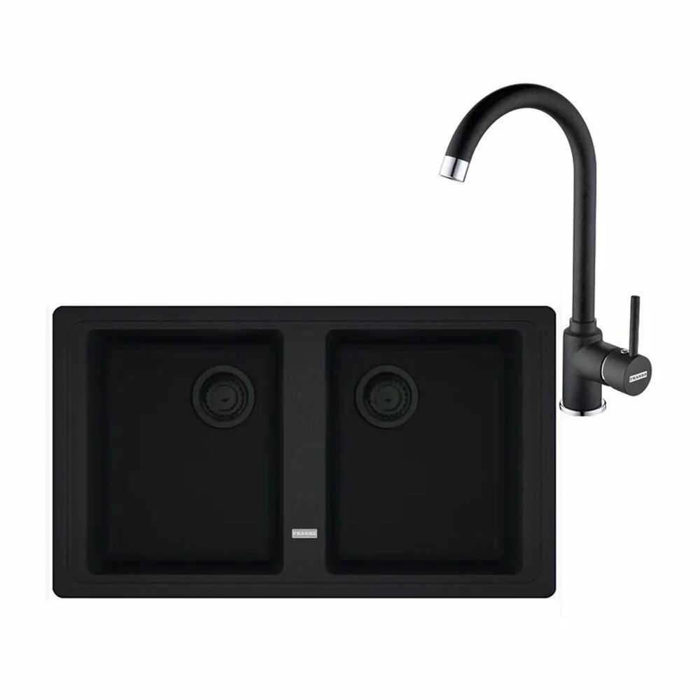 Set chiuveta bucatarie compozit Franke Basis VN 2 cuve fara picurator 86x50 cm finisaj negru mat cu baterie Pola