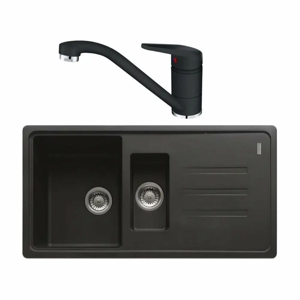 Set chiuveta bucatarie compozit Franke Malta 1 cuva 1/2 cu picurator 97x50 cm finisaj negru mat cu Novara Plus