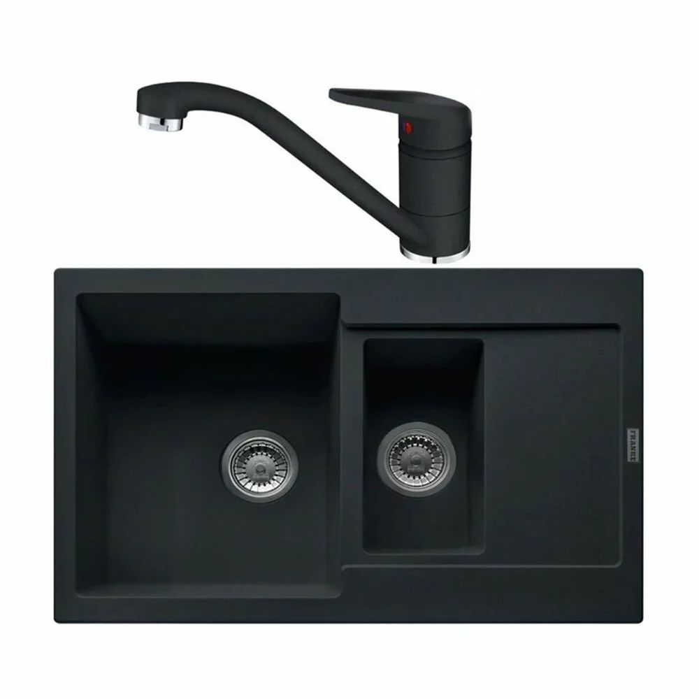 Set chiuveta bucatarie compozit Franke Maris 1 cuva 1/2 cu picurator 78x50 cm finisaj negru mat cu baterie Novara Plus