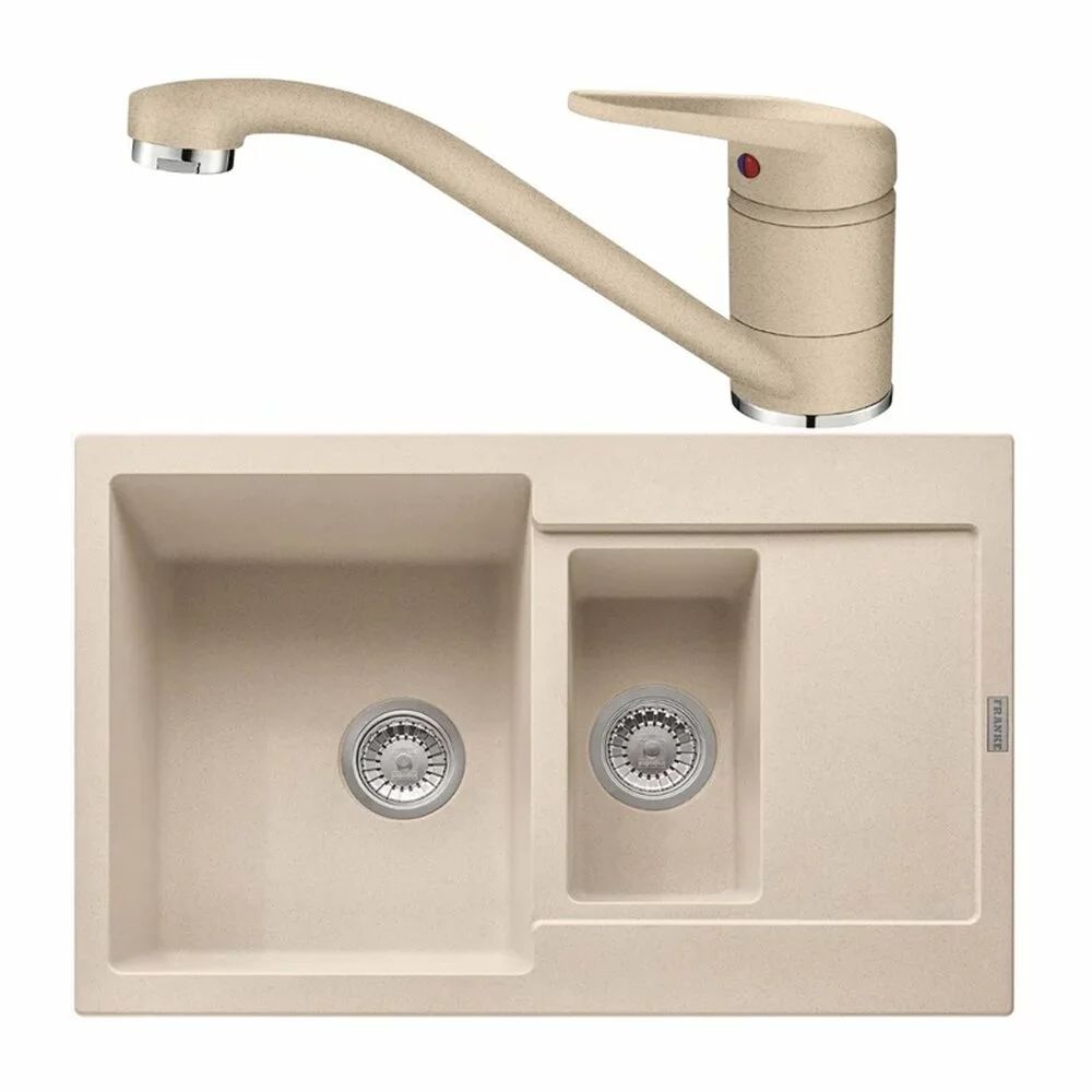 Set chiuveta bucatarie compozit Franke Maris Avena 1 cuva 1/2 cu picurator 78x50 cm finisaj bej mat cu baterie Novara Plus