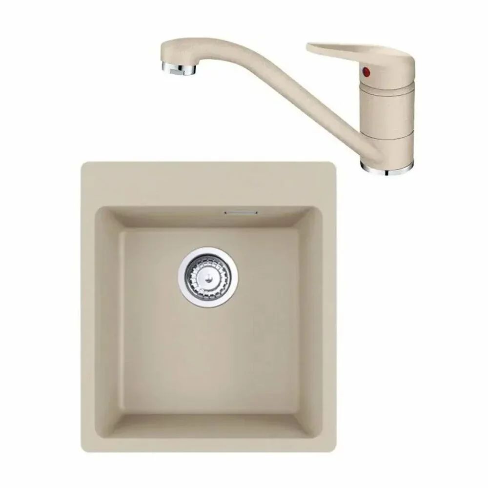 Set chiuveta bucatarie compozit Franke Maris Avena 44x50 cm cu 1 cuva finisaj bej mat si baterie Novara Plus